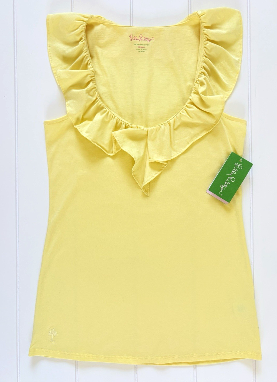 Lilly Pulitzer Yellow Pima Cotton Ruffle Scoop Neck Sleeveless Tank Top XS Nadel